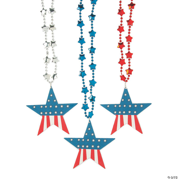 Patriotic Bead Necklace with Star 3 pcs