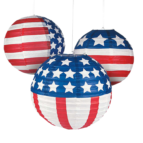 Patriotic Flag Hanging 12" Paper Lanterns  - 6pcs