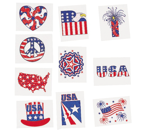 Glitter Patriotic Tattoos - 36 pcs