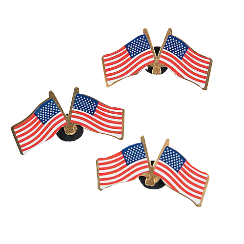 Metal Double American Flag Pins - 24 pcs