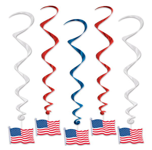 American Flag 3 ft Whirls -5 pcs