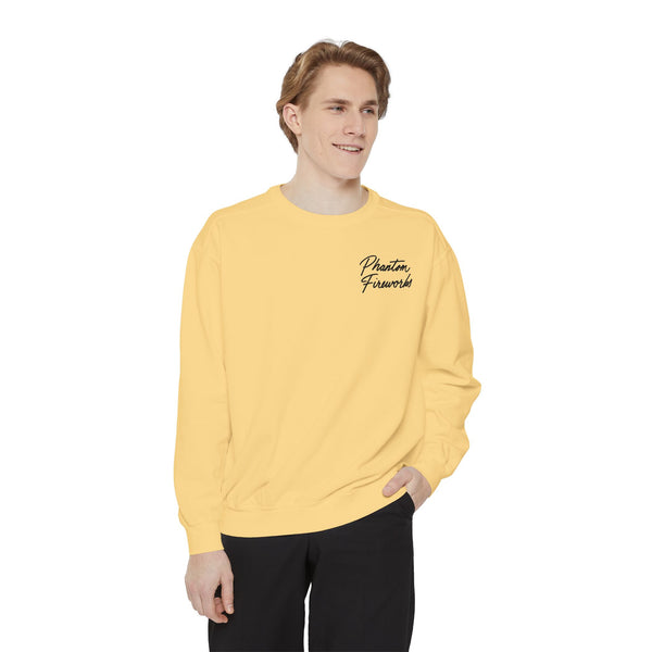 Phantom Fireworks Script Sweatshirt — Garment-Dyed Crewneck