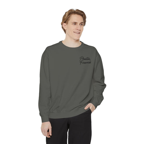 Phantom Fireworks Script Sweatshirt — Garment-Dyed Crewneck