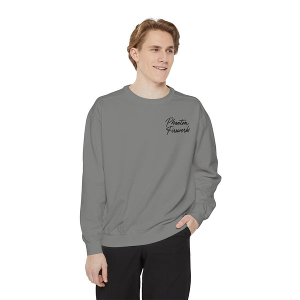 Phantom Fireworks Script Sweatshirt — Garment-Dyed Crewneck