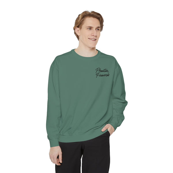 Phantom Fireworks Script Sweatshirt — Garment-Dyed Crewneck