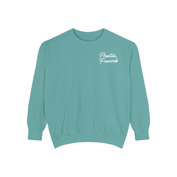 Phantom Fireworks Script Sweatshirt — Garment-Dyed Crewneck