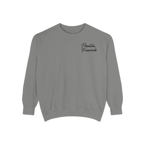 Phantom Fireworks Script Sweatshirt — Garment-Dyed Crewneck