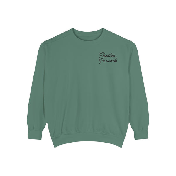 Phantom Fireworks Script Sweatshirt — Garment-Dyed Crewneck