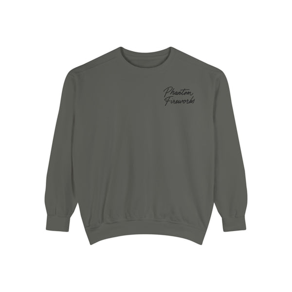 Phantom Fireworks Script Sweatshirt — Garment-Dyed Crewneck