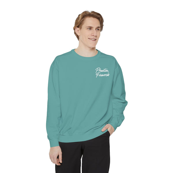 Phantom Fireworks Script Sweatshirt — Garment-Dyed Crewneck
