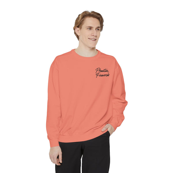 Phantom Fireworks Script Sweatshirt — Garment-Dyed Crewneck