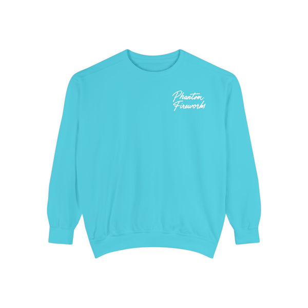 Phantom Fireworks Script Sweatshirt — Garment-Dyed Crewneck