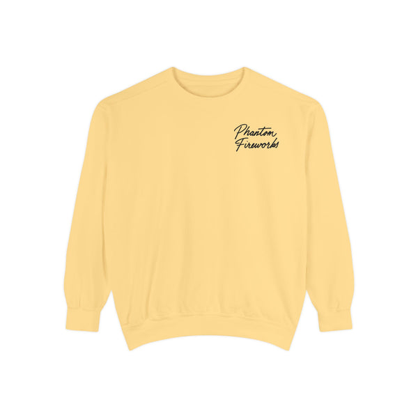 Phantom Fireworks Script Sweatshirt — Garment-Dyed Crewneck