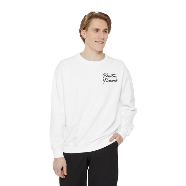 Phantom Fireworks Script Sweatshirt — Garment-Dyed Crewneck