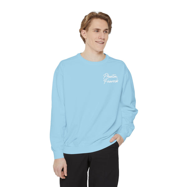 Phantom Fireworks Script Sweatshirt — Garment-Dyed Crewneck
