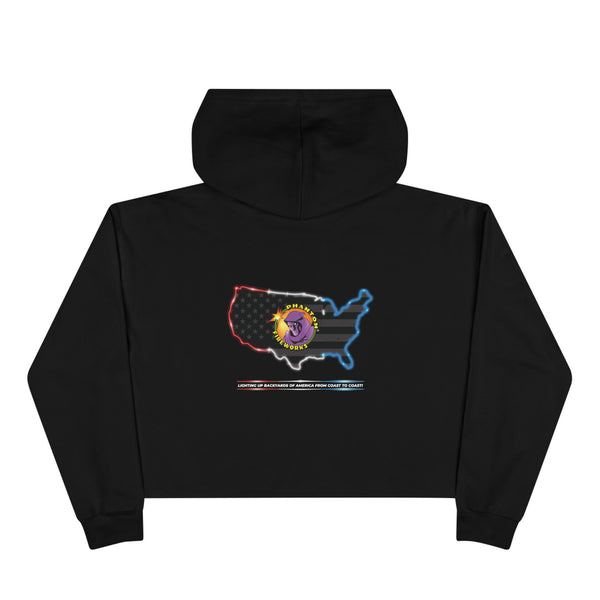 Phantom Fireworks Crop Hoodie | Custom Festival Sweatshirt, USA Map Design, Parade Apparel, Trendy Streetwear, Gift for Fireworks Lovers