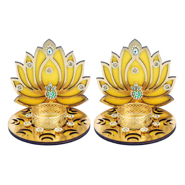 Diwali Tea Light holder Lotus Gold set of 2