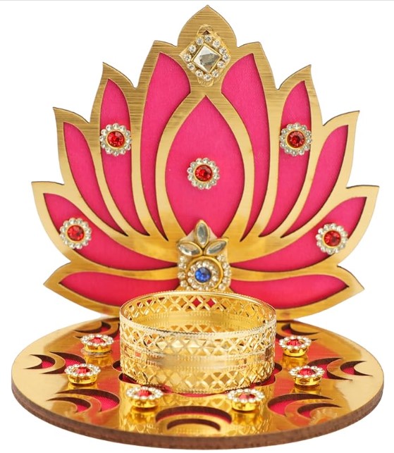 Diwali Tea Light holder Lotus Red/Gold set of 2