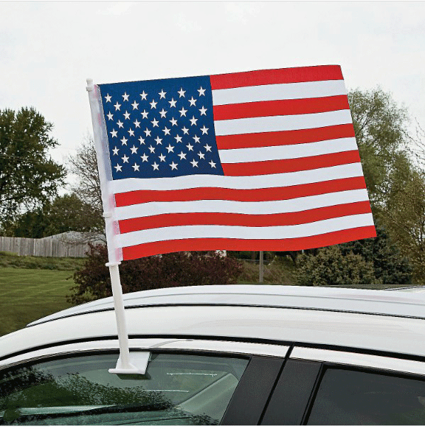 American Car Flag - 20in Plastic Pole w/ Window Clip
